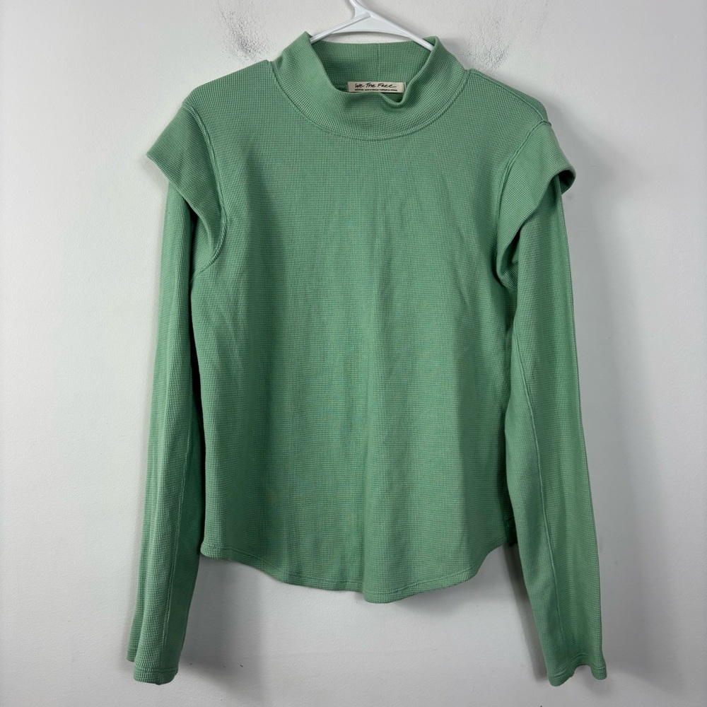 We The Free Waffle Knit Thermal Womens M Light Green Earth Tone Comfort Casual